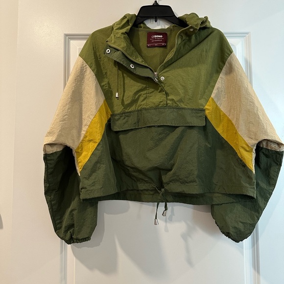 CISONO LA Cropped Hooded Starter Windbreaker Green Neutral Tone Jacket, Large - Picture 12 of 12